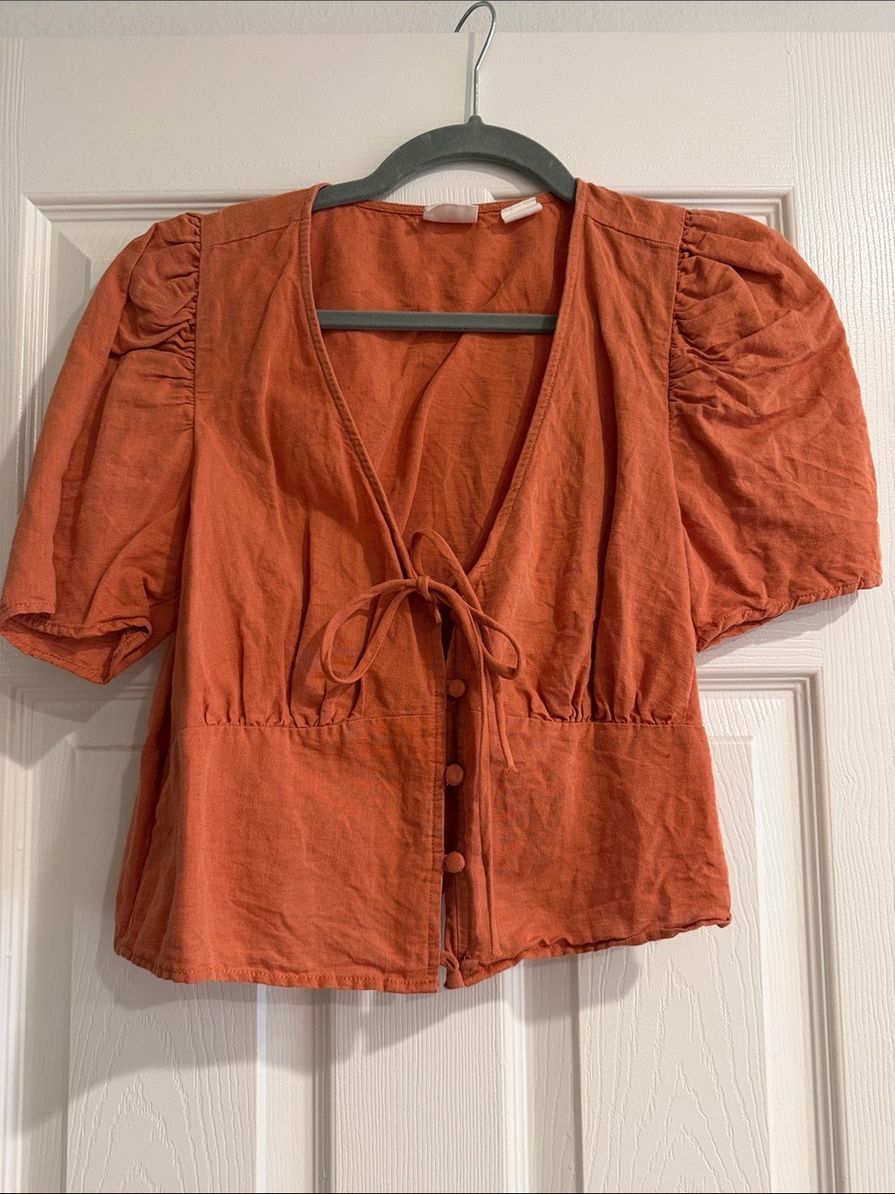 Levi's Burnt Orange Tie-Front Puff Sleeve Blouse